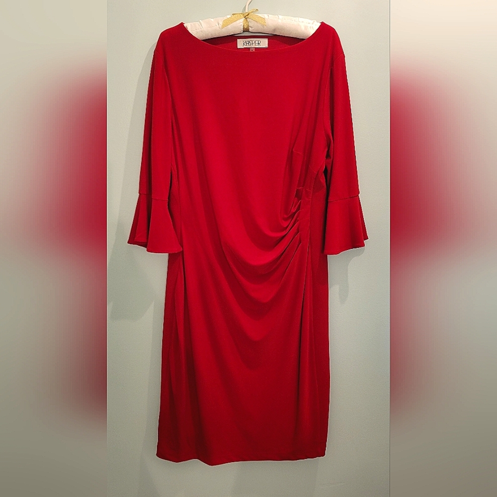 Kasper Red XL Cocktail Dress With Bell Sleeves